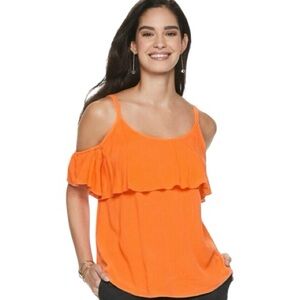 NWT Apt. 9 Orange Cold Shoulder Ruffle Cami Top Size M